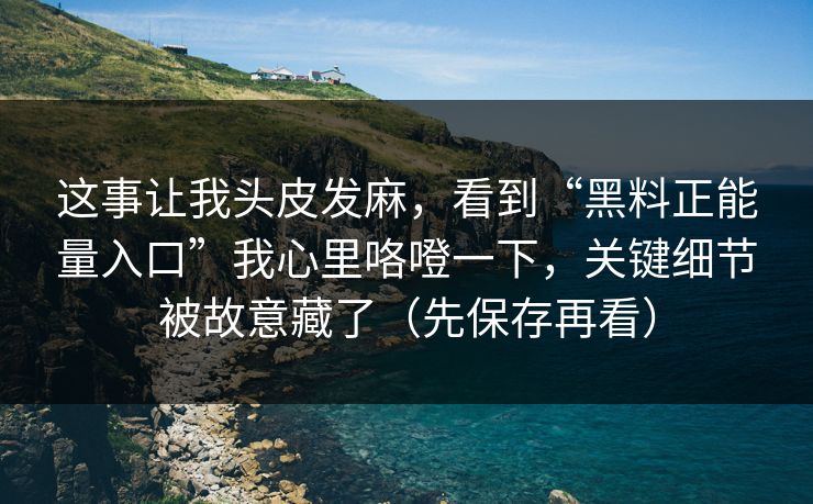 这事让我头皮发麻，看到“黑料正能量入口”我心里咯噔一下，关键细节被故意藏了（先保存再看）